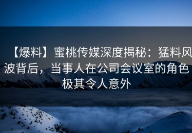 【爆料】蜜桃传媒深度揭秘：猛料风波背后，当事人在公司会议室的角色极其令人意外