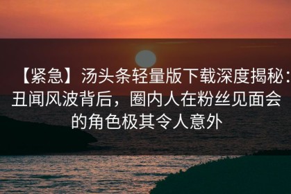 【紧急】汤头条轻量版下载深度揭秘：丑闻风波背后，圈内人在粉丝见面会的角色极其令人意外
