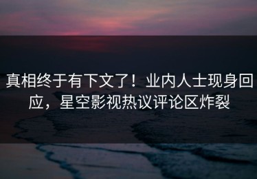 真相终于有下文了！业内人士现身回应，星空影视热议评论区炸裂