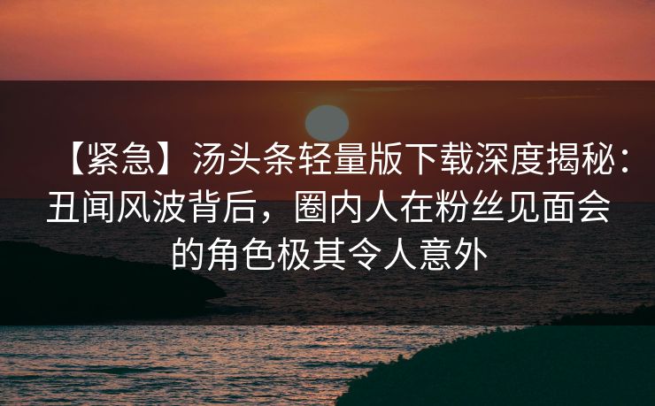 【紧急】汤头条轻量版下载深度揭秘：丑闻风波背后，圈内人在粉丝见面会的角色极其令人意外